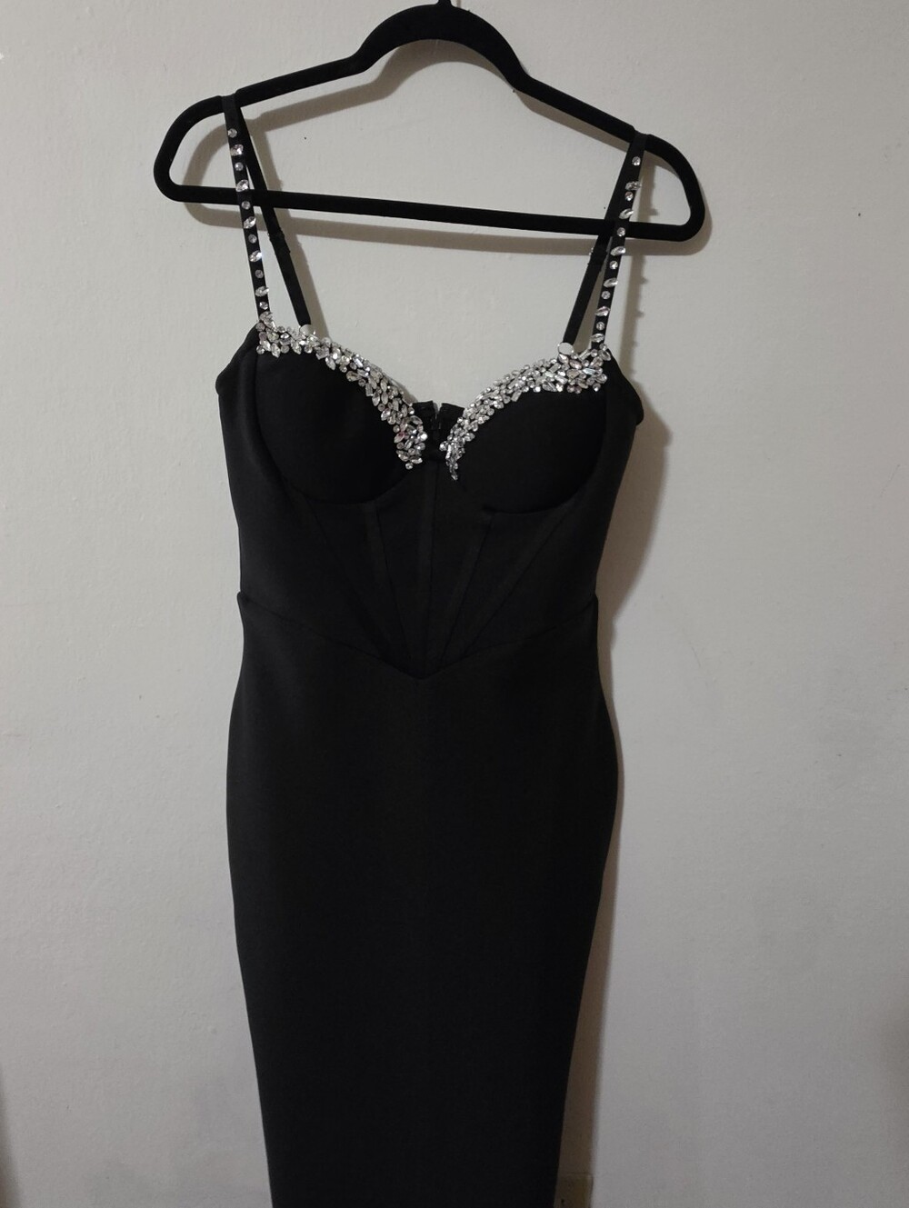 Strapless Black Crystal-Trim Bustier Dress